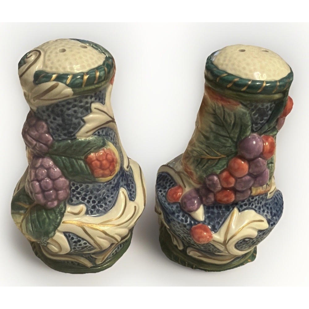 Vintage Unused Fitz and Floyd Florentine Fruit SALT & PEPPER SHAKERS PAIR 4"